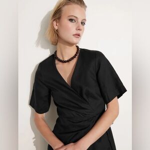 & Other Stories Linen Wrap Dress in Black -Midi